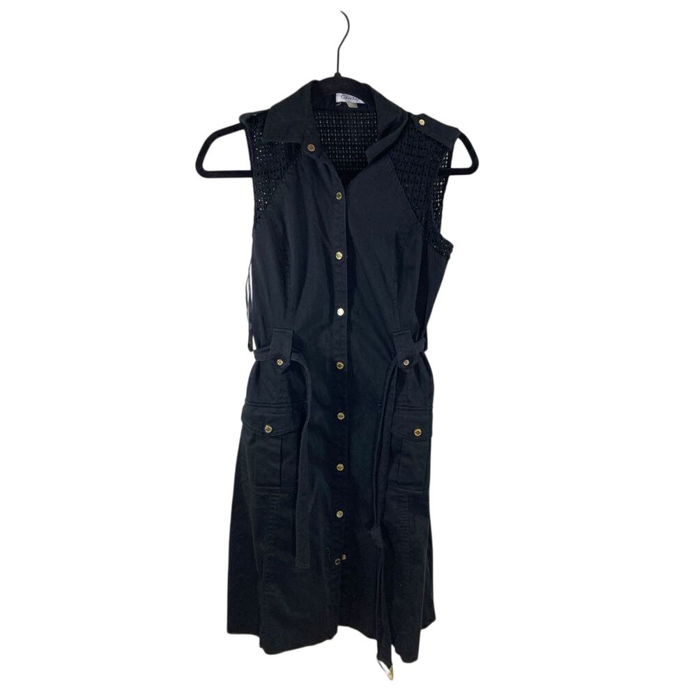 Calvin Klein Women's Mesh Black Tank Button Utility Old Money Preppy Boxy 4